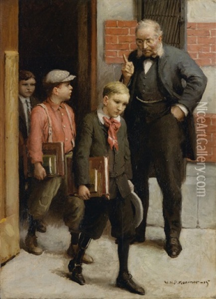 They Silently Permitted The Still Indignant Principal To Herd Them Out Of The Building Oil Painting - William Henry Dethlef Koerner