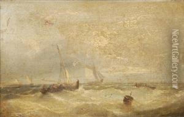 Fishermenoff The English Coast Oil Painting - William Harry Williamson