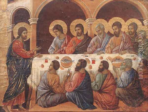 Appearence While the Apostles are at Table 1308-11 Oil Painting - Duccio Di Buoninsegna