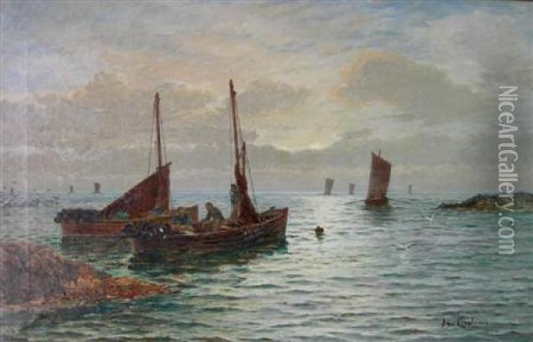 Fishermen With Their Catch Oil Painting - John Chalmers