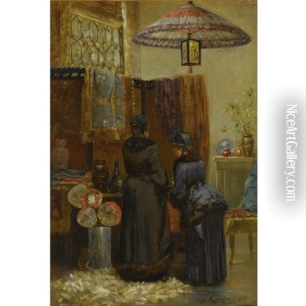 A Quaint Oriental Shop Oil Painting - Elliot Daingerfield