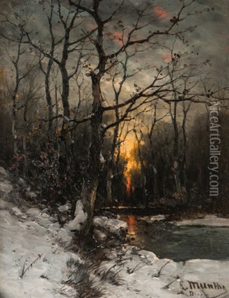 Winterly Creek In Dusk Oil Painting - Ludwig Munthe