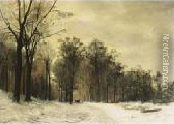 A Horse-drawn Cart In A Snowy Landscape Oil Painting - Louis Apol