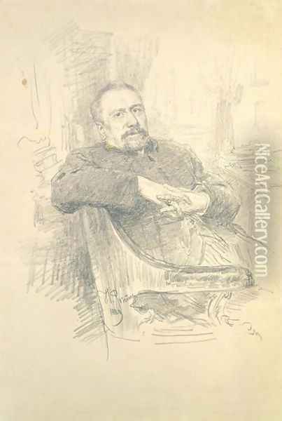 Portrait of Nikolaj Leskov (1831-95), 1889 Oil Painting - Ilya Efimovich Efimovich Repin
