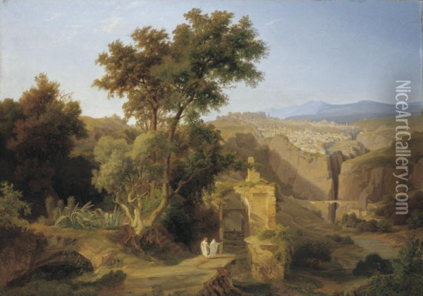 View Of The Ancient Roman City Of Constantine In The North Of Algeria Oil Painting - Georg Heinrich Busse