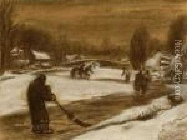 Snowy Landscape With Skaters Oil Painting - Leo Gestel