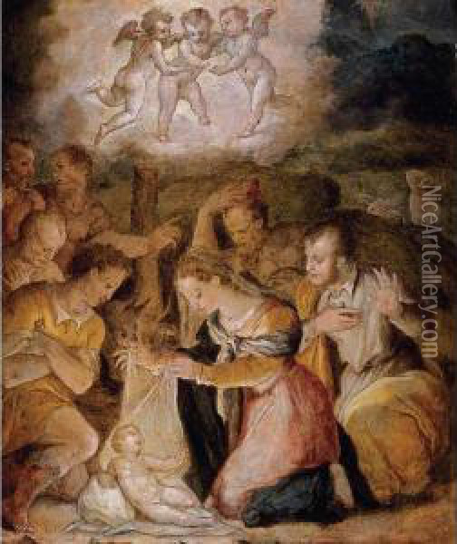The Nativity With The Adoration Of The Shepherds Oil Painting - Giorgio Vasari