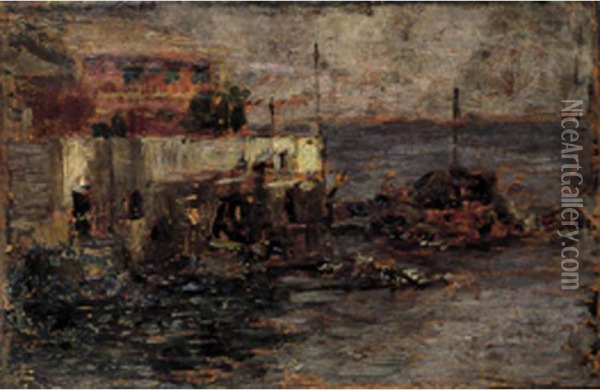 Il Mare Mosso, Recto; Marina, Verso Oil Painting - Angelo Costa