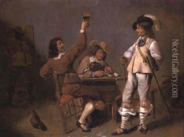 A Soldier Toasting His Companion In An Inn Oil Painting - Jan Olis