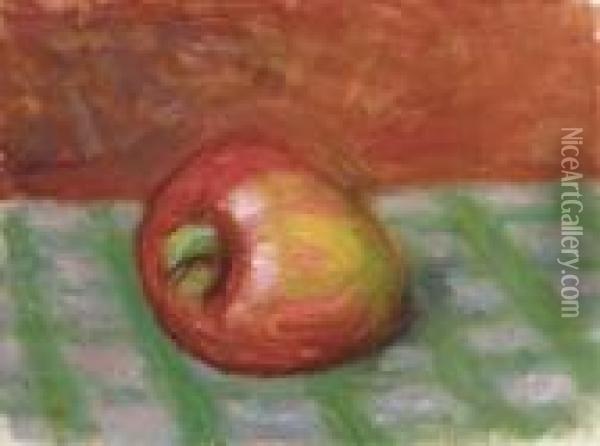 Apple On A Checkered Cloth Oil Painting - William Glackens
