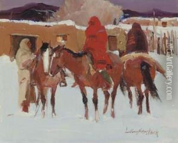 Pueblo In Winter Oil Painting - Laverne Nelson Black