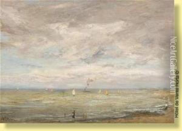 Pecheur De Crevettes Sur Fond De Regates Oil Painting - Adrien Le Mayeur De Merpres