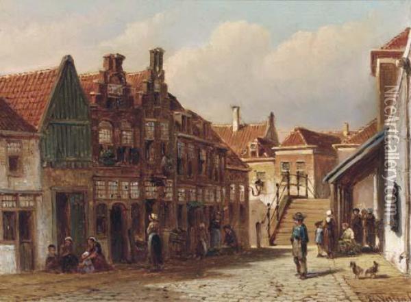 Townsfolk In A Dutch Street Oil Painting - Pieter Gerard Vertin