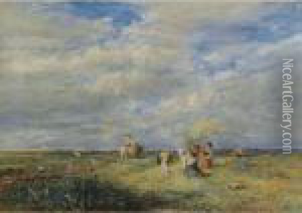 The Hayfield Oil Painting - David I Cox