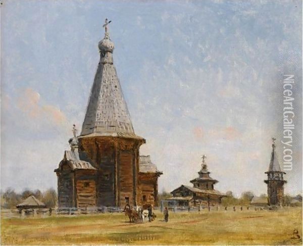 Provincial Russian Church Oil Painting - Vasili Vasilyevich Vereshchagin