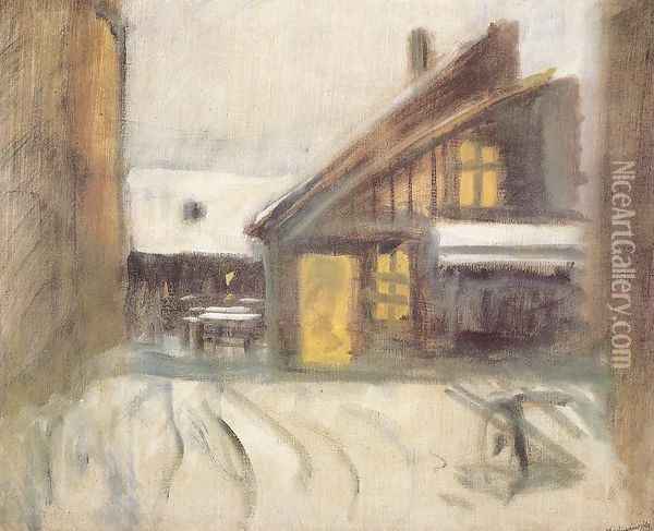 House at Dusk c. 1910 Oil Painting - Laszlo Mednyanszky