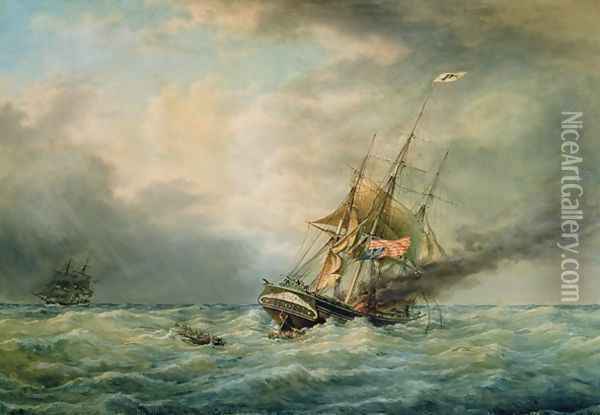 The Poland Burning at Sea in May 1840, 1860 Oil Painting - Francois Geoffroy Roux