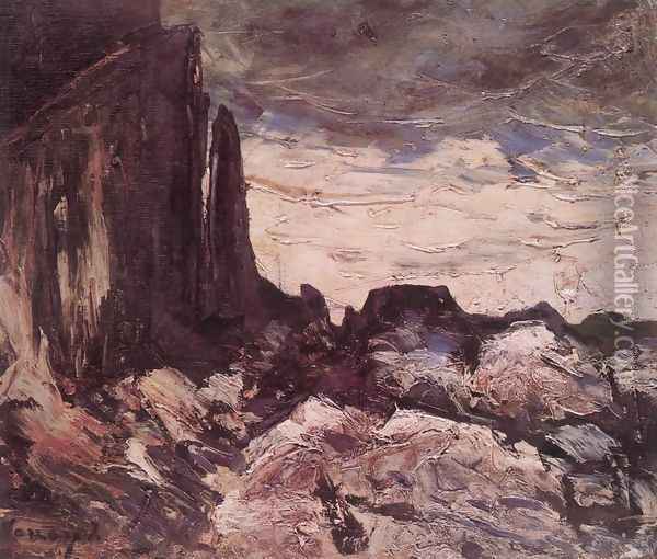 Rocky Landscape c. 1920 Oil Painting - Janos Vaszary