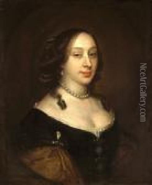 A Portrait Of A Lady, Quarter-length, Wearing A Pearl Necklace Oil Painting - Jan Mytens