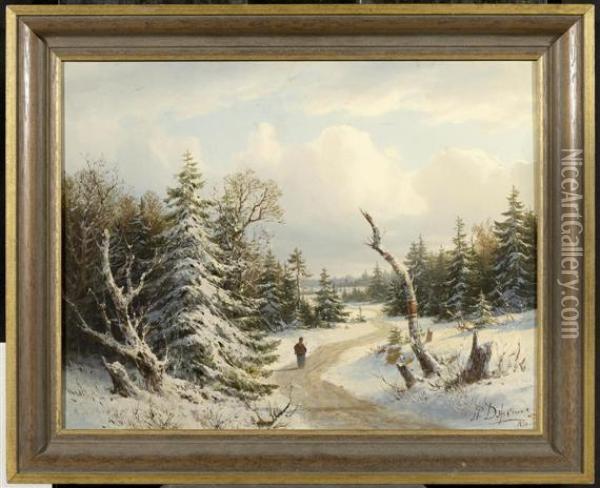 Landscape With A Forest And A Walker Oil Painting - Pawel Pawlowitsch Dshogin