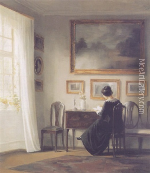 Interior Med Kvinde Oil Painting - Carl Vilhelm Holsoe