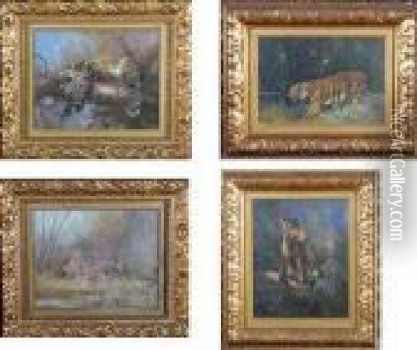 Studies Of Tigers And Leopards Oil Painting - Cuthbert Edmund Swan