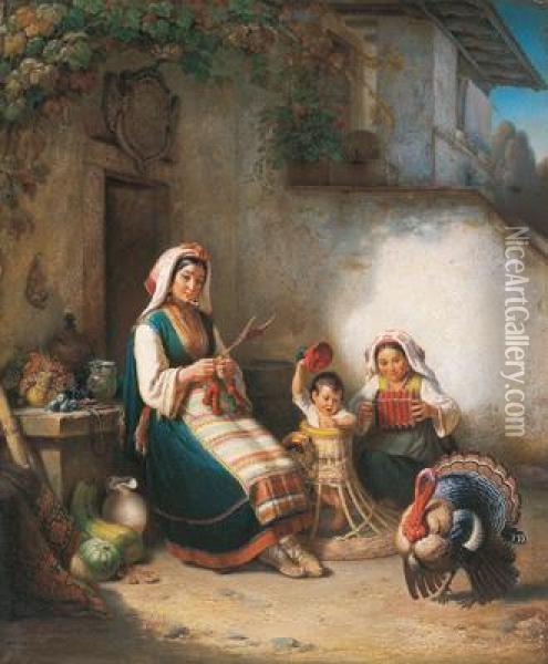 Suditalienische Familienidylle Oil Painting - Kaspar Kaltenmoser