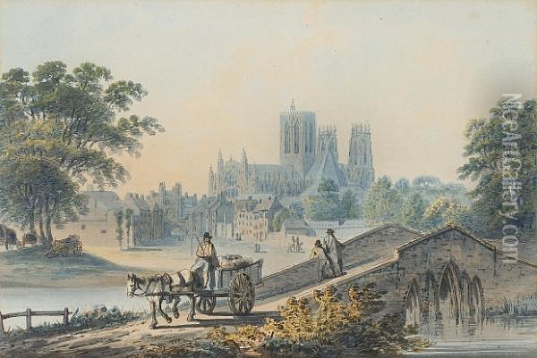 York Minster From The River Foss Oil Painting - Nicholson, F.