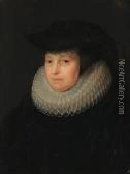 Portrait Of A Lady, Half-length, In Black Costume And A Ruff Oil Painting - Gortzius Geldorp