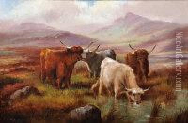 Highland Cattle Oil Painting - Robert Cleminson