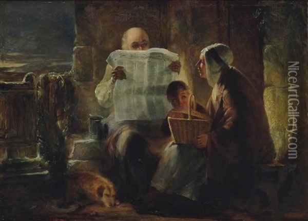 Reading The Scotsman Oil Painting - Sir David Wilkie