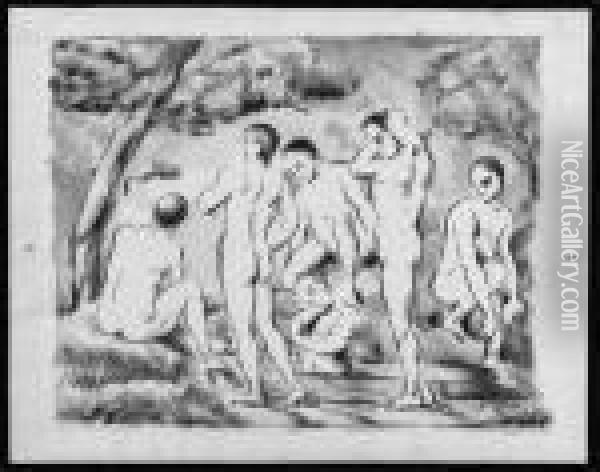 Les Baigneurs, Petite Planche (venturi 1156; Druick Iii) Oil Painting - Paul Cezanne