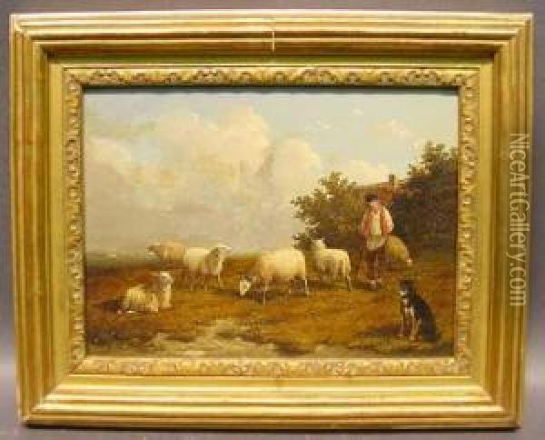 Shepherd With His Flock Oil Painting - Joseph Van Dieghem