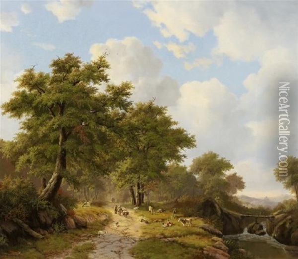 Bewaldete Landschaft Mit Hirten Oil Painting - Willem Bodemann