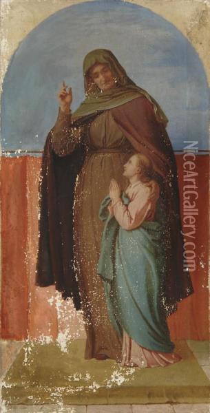Zwei Altarbilder, Heilige Mutter Anna Mit Maria -christus Oil Painting - Karl Baumeister