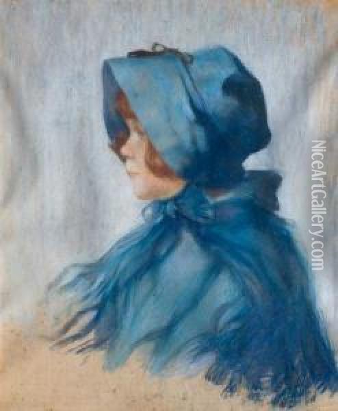 Nina Con Sombrero Azul Oil Painting - Carlos Maria Herrera