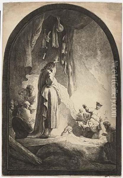 The Raising Of Lazarus: The Larger Plate Oil Painting - Rembrandt Van Rijn