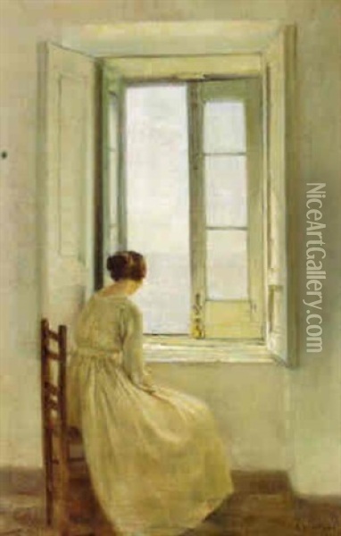 Looking Out To Sea Oil Painting - Carl Vilhelm Holsoe