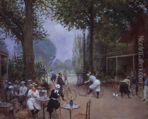 The Chalet du Cycle in the Bois de Boulogne, c.1900 Oil Painting - Jean-Georges Beraud