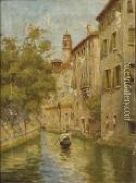 Canale A Venezia Con Gondola Oil Painting - Guglielmo Ciardi
