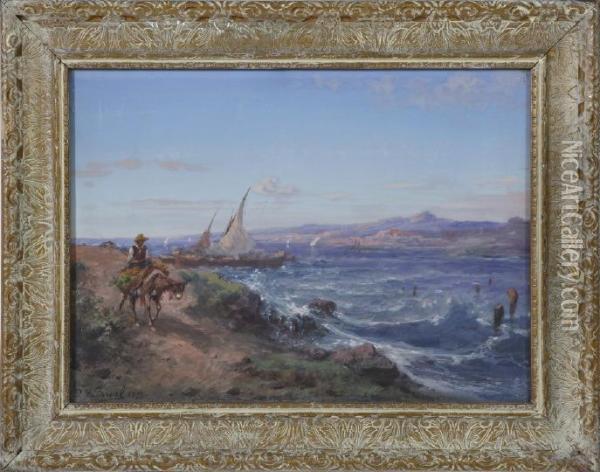 Peasant Riding A Mule Along A North African Coast Oil Painting - Paul Pascal