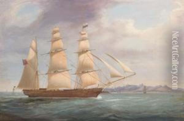 The Three-masted Barque Akbar Arriving Off Port Louis,mauritius Oil Painting - William Clark Of Greenock