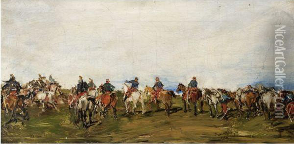 Caballos (mounted Cavalrymen) Oil Painting - Francisco Domingo Marques