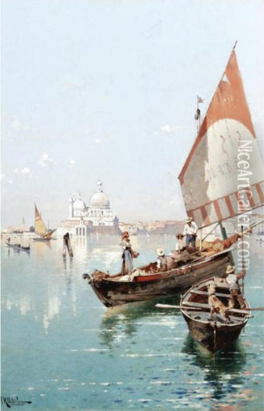 Sailing Boats On The Lagoon, Venice Oil Painting - Franz Richard Unterberger