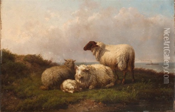Les Moutons Oil Painting - Cornelis van Leemputten