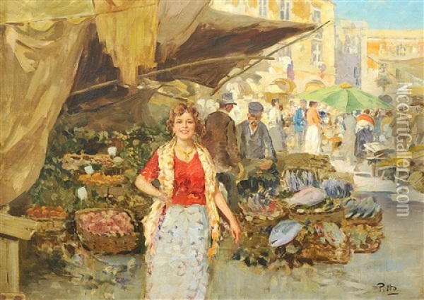 Scene De Marche Probablement A Naples Oil Painting - Giuseppe Pitto