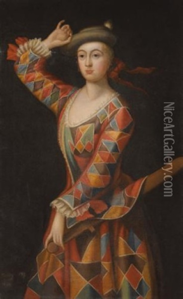 Portrait Of Mrs. Hester Booth, Nee Santlow, Dressed As A Harlequin Oil Painting - John Ellys