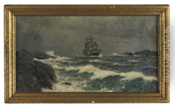 Heavy Sea Near The Breakers Oil Painting - Lauritz Haaland
