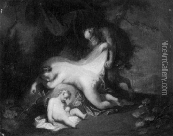 Faun Bei Schlafender Venus Und Einem Cupido Oil Painting - Jacob Ignatius Roore