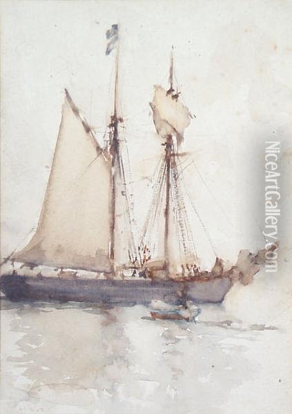 Two Masted Sailing Boat Oil Painting - Henry Scott Tuke
